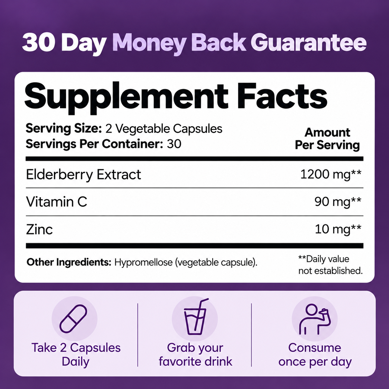 Elvera Gut Support Complex with Elderberry, Zinc & Vitamin C