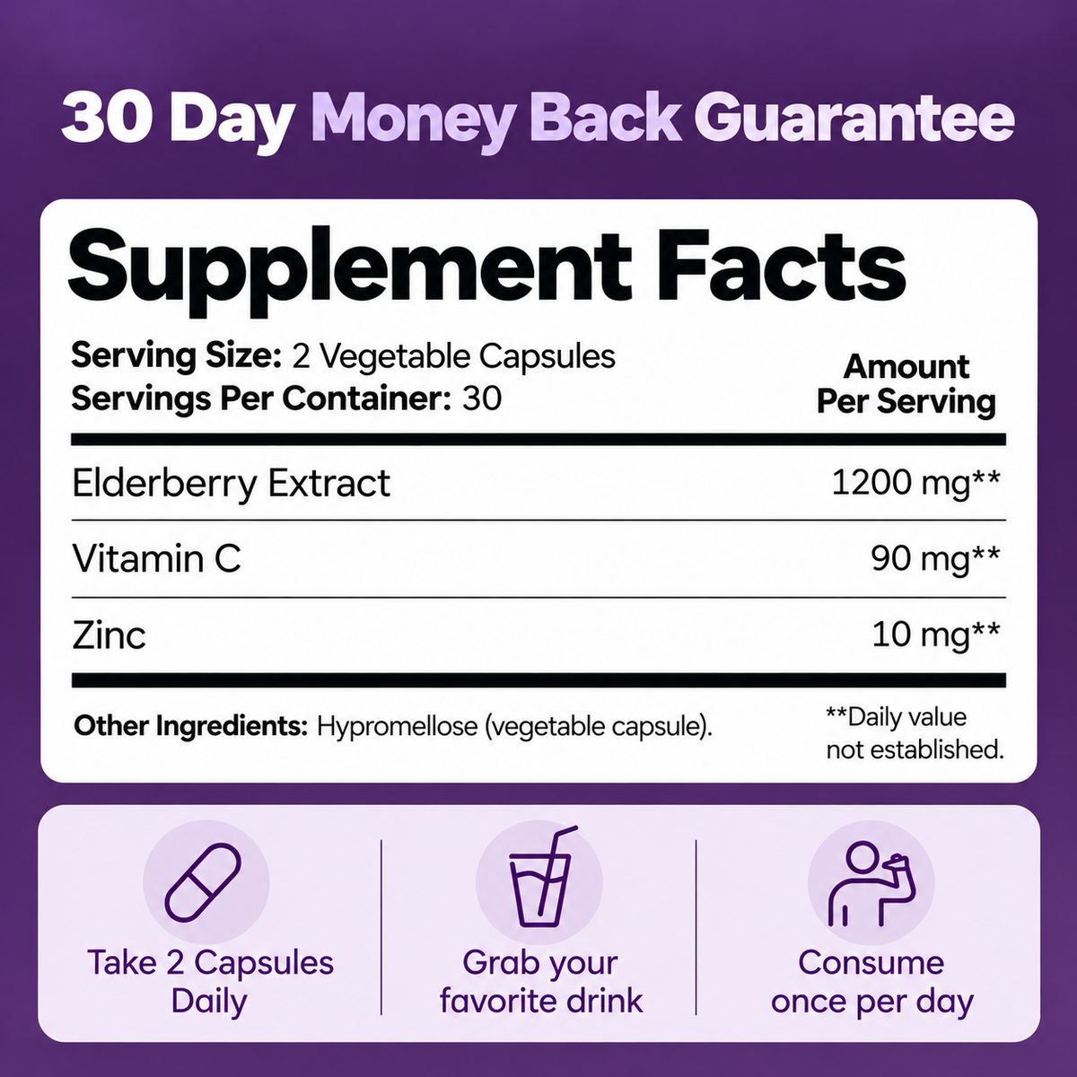 Elvera Gut Support Complex with Elderberry, Zinc & Vitamin C