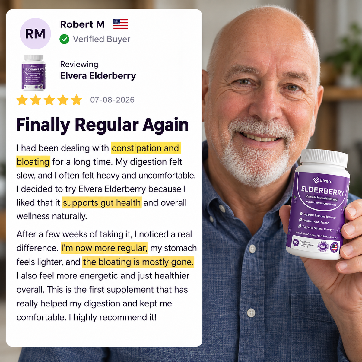 Elvera Gut Support Complex with Elderberry, Zinc & Vitamin C
